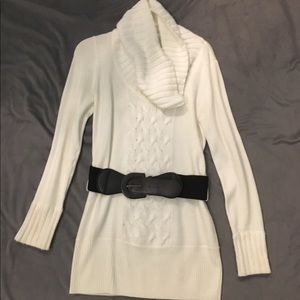 White Sweater Dress with Belt
